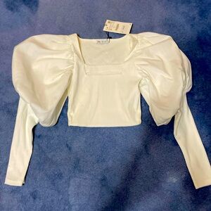 Zara White Balloon Sleeve Cropped Top